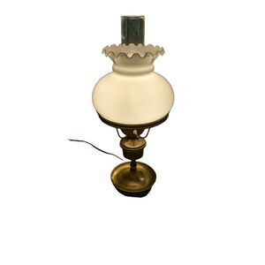 Mid-century brass and milk glass, hurricane lamp and good condition. Romantic li
